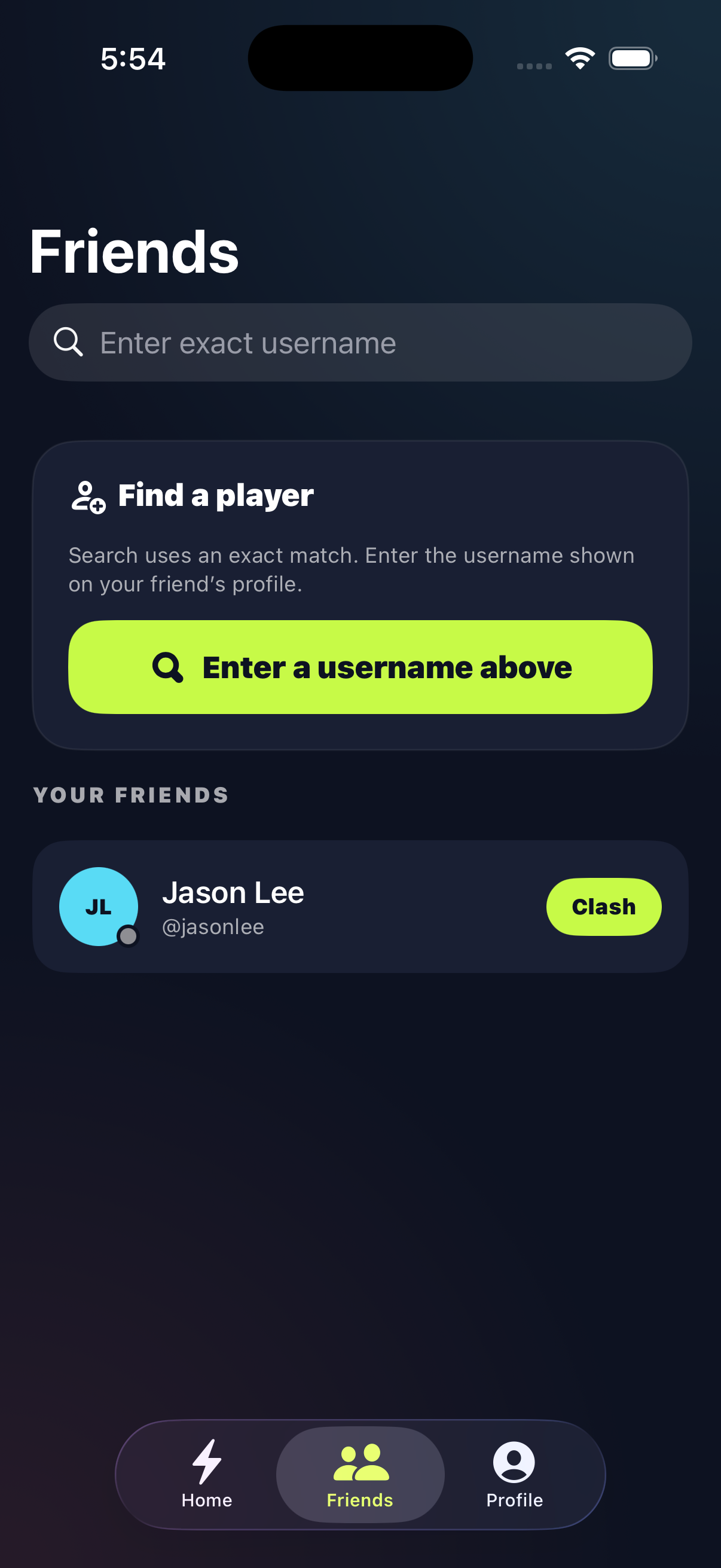 Clash app screen for choosing an opponent